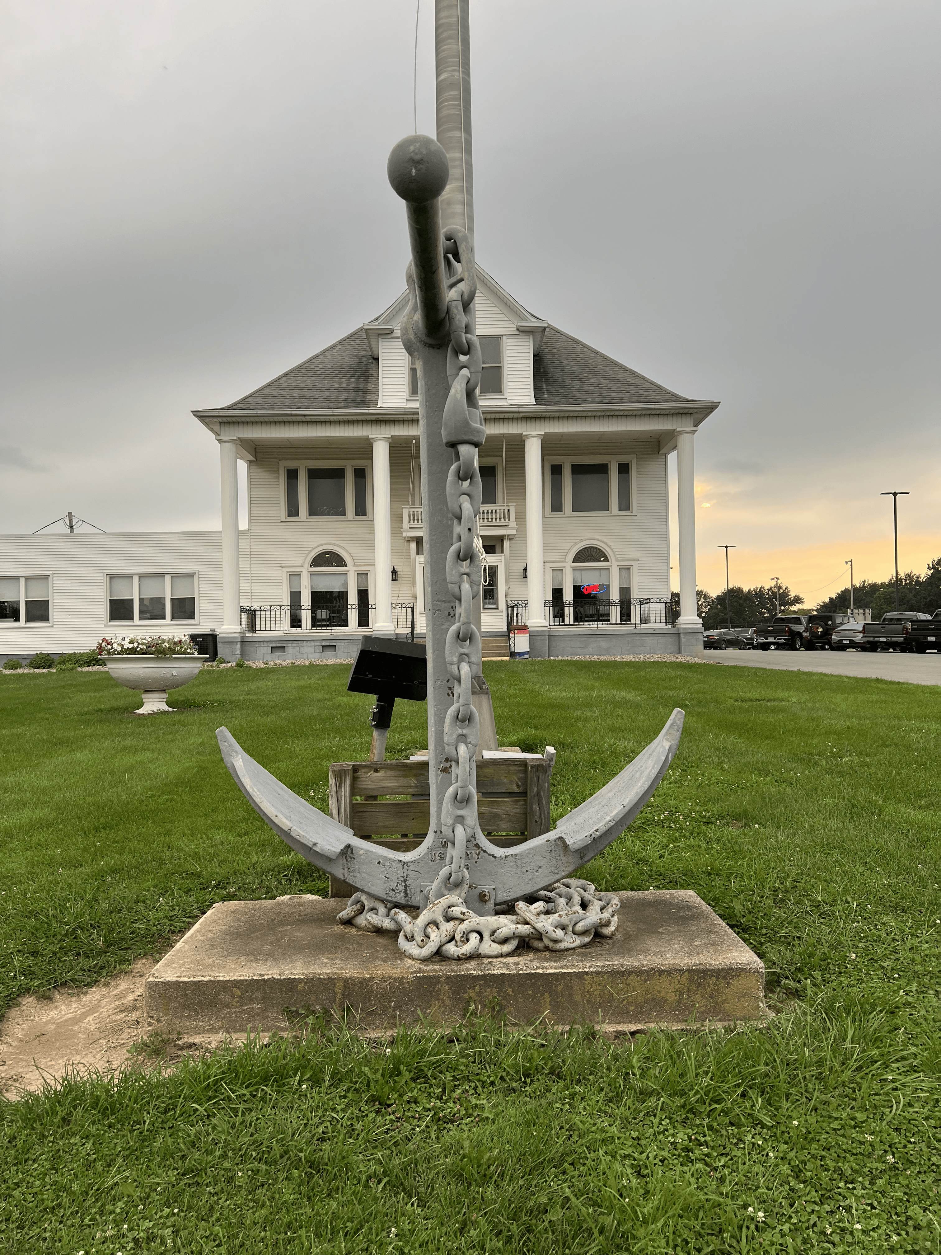 U.S. Navy anchor memorial in front of the Post building